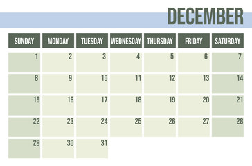 Calendar planner 2019. Monthly planner. December.