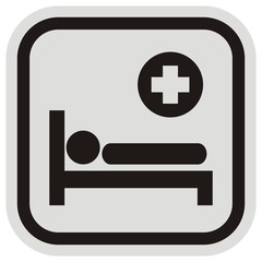Fototapeta premium Health care, patient lying at the bed. Vector icon at gray and black frame.