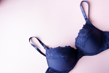 elegant bra , women underwear on pink background. Copy space. Beauty, fashion blogger concept....