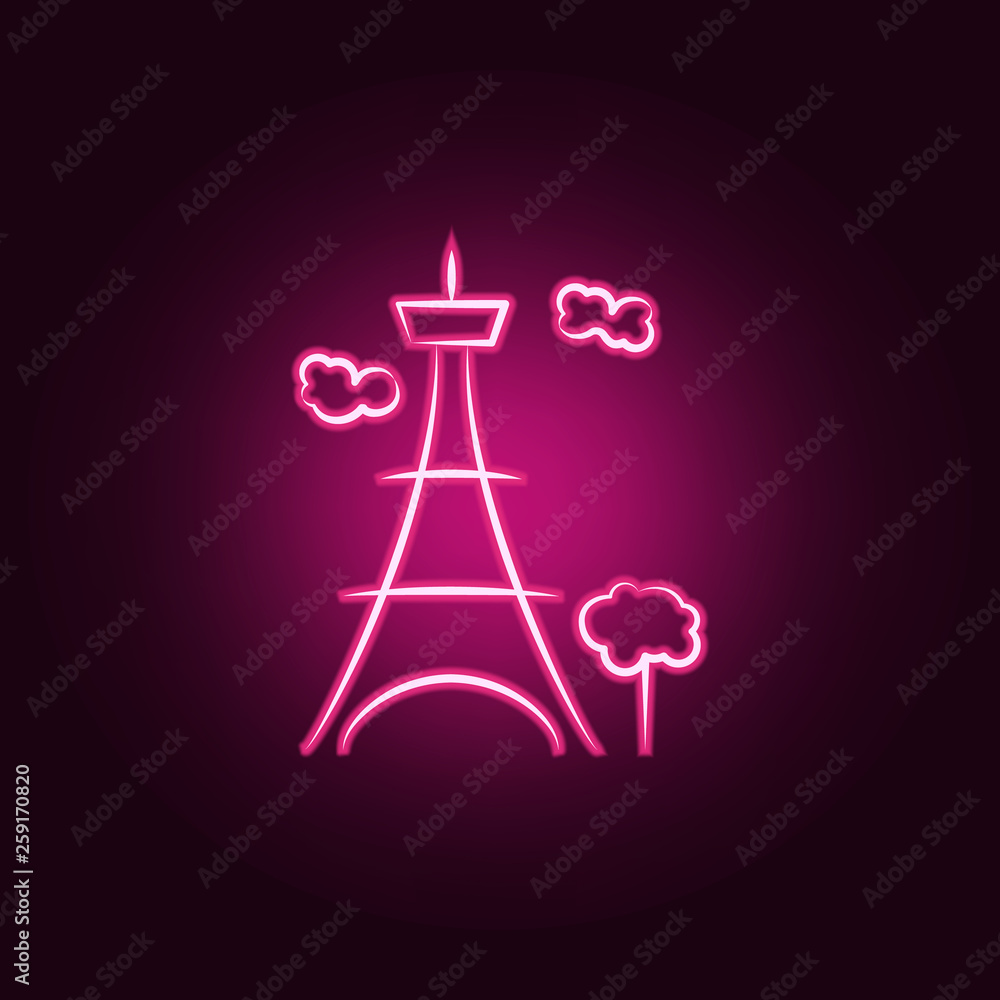 Poster eiffel neon icon. elements of travel set. simple icon for websites, web design, mobile app, info gra