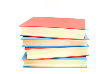 Colorful books on white backgroundnotebook, pencil, brush, , working, business, office, isolated, desk, white, monitor, screen, desktop, table, work, communication, equipment, blank, black, phone, nob