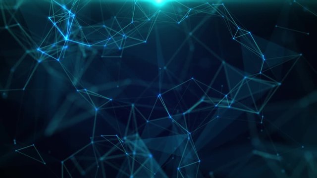 4K rendered Abstract geometric background. Triangles, dots and lines are connecting with shine