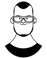 young man face cartoon in black and white