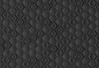 Parametric digital texture based on hexagonal grid with different volume and internal pattern 3D illustration