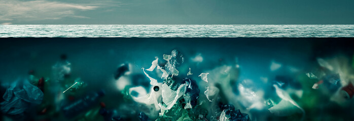 Plastic toxic waste polluting ocean water