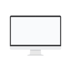 Grey  pc Desctop computer display with blank screen.  Desctop Computer or pc, front view screen. Pc or desctop computer. flat icon.