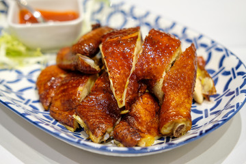 Crispy roasted chicken with fermented red bean curd sauce (half bird)