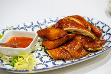 Crispy roasted chicken with fermented red bean curd sauce (half bird)