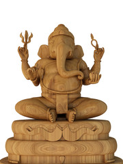 Lord Ganesh sculpture, Ganesha Hindu statue of ganpati, Made of mood and stone. 3d illustration.