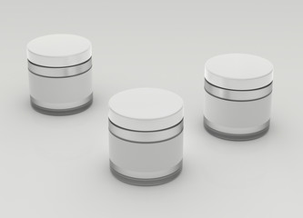 Set of cosmetics jars with empty labels mockup, 3d render with copy space