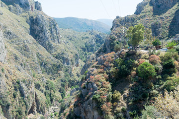 Crete. View of the mountain gorge on the road to Elafonisi