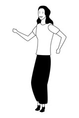 Young woman cartoon in black and white