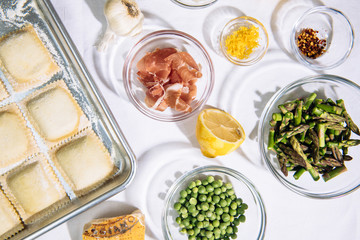 Fresh ravioli pasta ingredients cooking prep 
