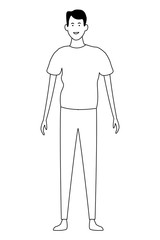 Young man cartoon in black and white