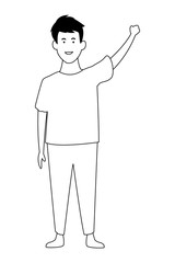 Kid boy greeting and smiling in black and white