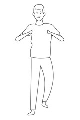 Young man cartoon in black and white