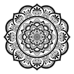 Circular pattern in form of mandala with flower for Henna, Mehndi, tattoo, decoration. Decorative ornament in ethnic oriental style.