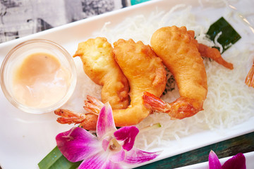 Shrimp fritter with mayonnaise dipping sauce