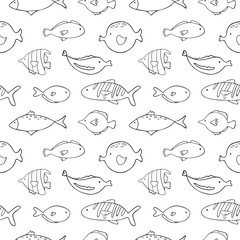 Seamless pattern with cartoon fishes. Vector illustration.