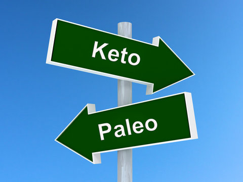 Choice between Keto and Paleo diet. Healthy lifestyle concept. 3D rendering, illustration