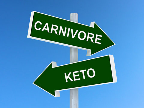 Choice between Keto and Carnivore diet. Healthy lifestyle concept. 3D rendering, illustration