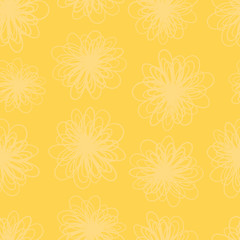 Yellow flower texture seamless vector background. Repeating pattern of abstract flowers in yellow hues. Subtle foliage texture for summer fabric, page fill, web backgrounds, home decor, banner