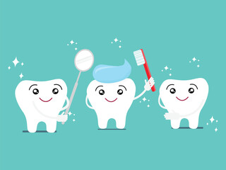funny cartoon teeth brushing action concept