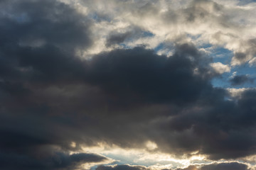 The view of the sky with different states of nature, at dawn and at dusk with dramatic red clouds, sunshine and beautiful sunsets and sunrises.
