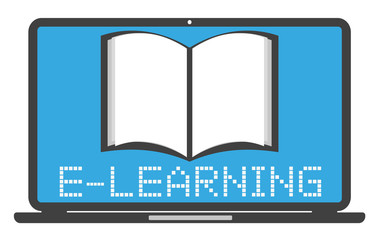 e-learning online education symbol with laptop computer and book