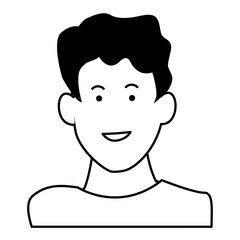 Kid boy face smiling in black and white