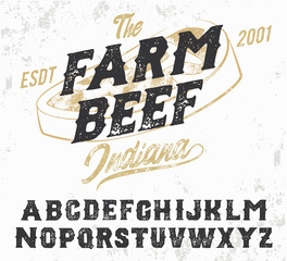 Farm Beef. Original hand made typeface. Serif font. Fresh food, natural, chicken. Hand made logo. Backyard support.