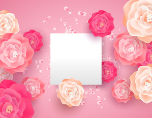 Pink spring flower card template with copy space