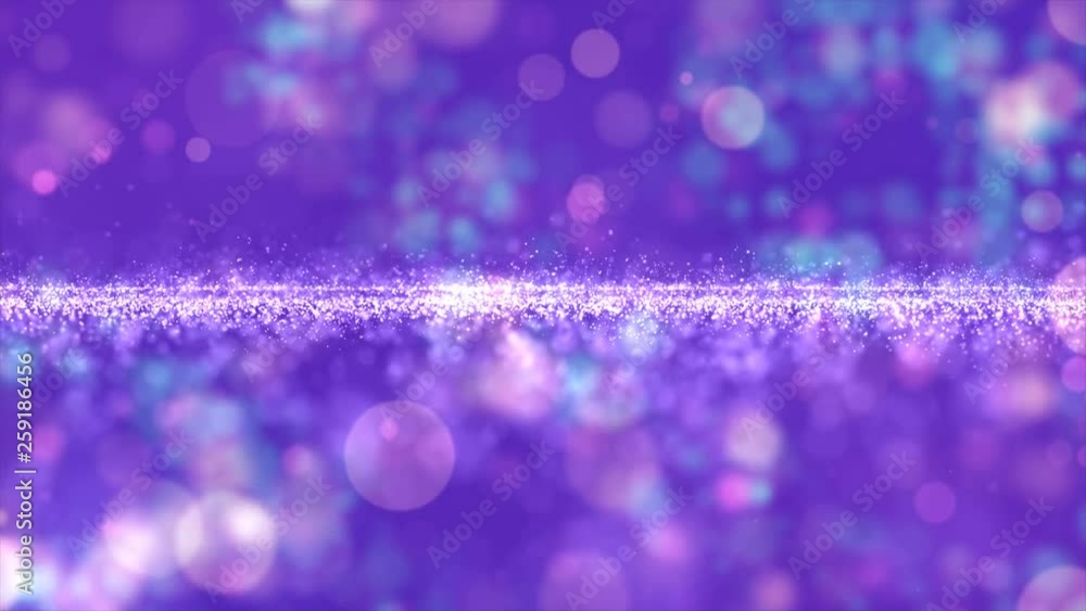 Poster abstract purple color digital particles flow with bokeh motion background