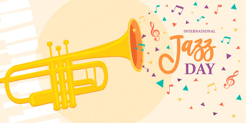 Jazz Day card of trumpet music instrument