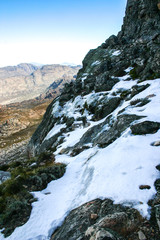 Fototapeta na wymiar Patchy Snow On A Mountain Hiking Path