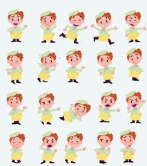 Fototapeta na wymiar Cartoon character chef. Set with different postures, attitudes and poses, doing different activities in isolated vector illustrations.