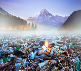 Alpine peaks and trash of civilization
