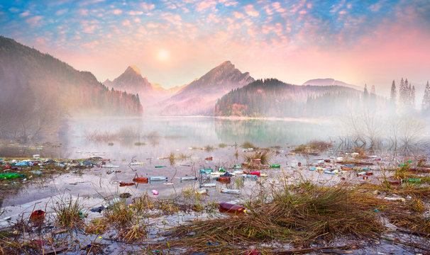 Alpine peaks and trash of civilization