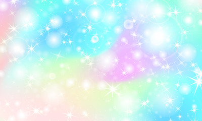 Unicorn rainbow background. Holographic sky