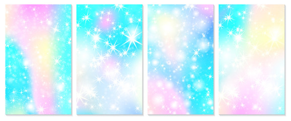 Unicorn rainbow background. Holographic sky