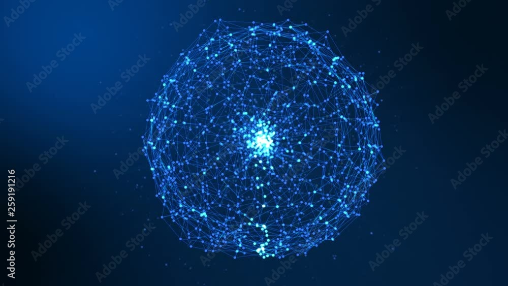 Aufkleber animation for sphere abstract dark blue digital data system nodes and connection paths. 3d illustrat
