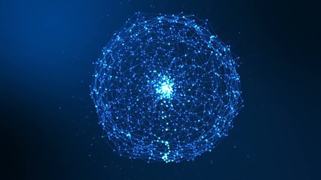 Animation for sphere abstract dark blue digital data system nodes and connection paths. 3D illustration rendering.
