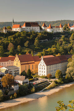 Town and Burghausen Castle in Burghausen, Germany