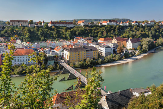 Town and Burghausen Castle in Burghausen, Germany