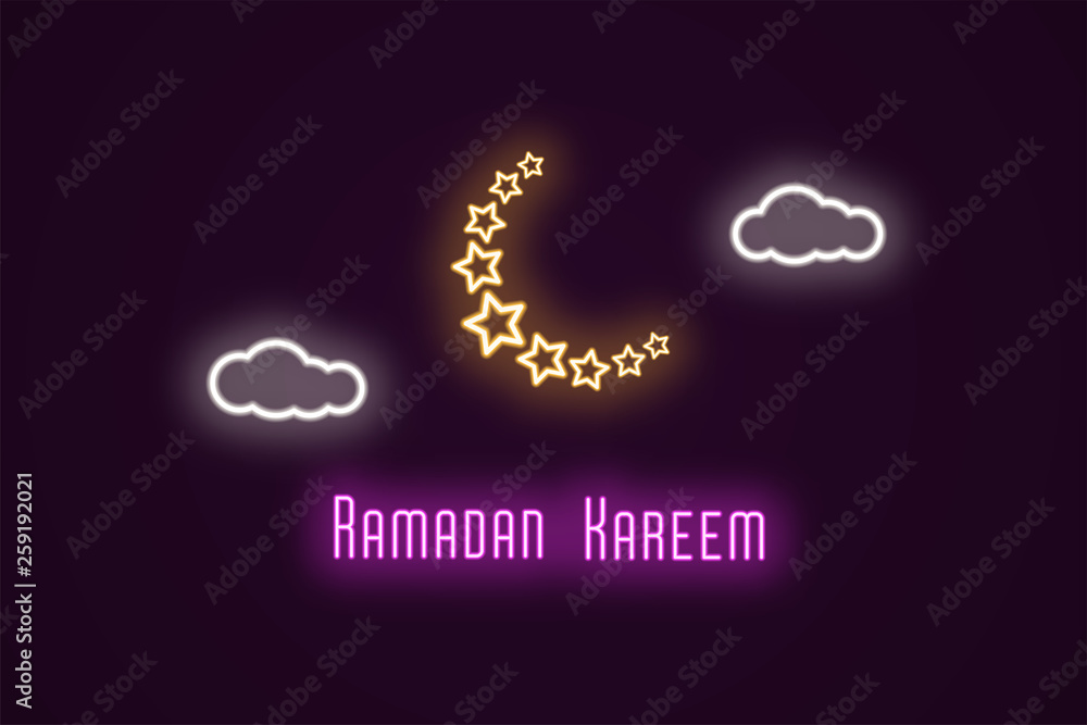 Sticker Neon illustration of Ramadan Kareem. Vector neon