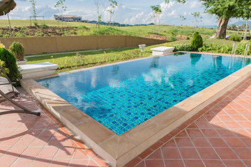 Swimming pool overlooking the mountains and sky