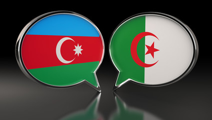 Azerbaijan and Algeria flags with Speech Bubbles. 3D Illustration