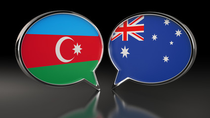 Azerbaijan and Australia flags with Speech Bubbles. 3D Illustration