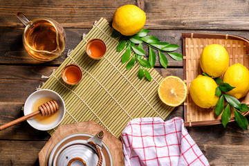 Hot tea with lemon and natural honey,