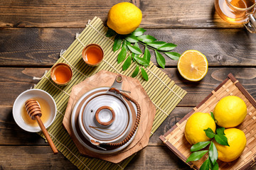 Hot tea with lemon and natural honey,